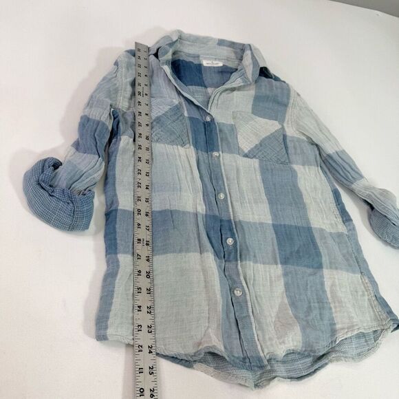 Thread & Supply Top Womens Small Blue Long Sleeve Button Down Gauzy Country - Picture 2 of 8